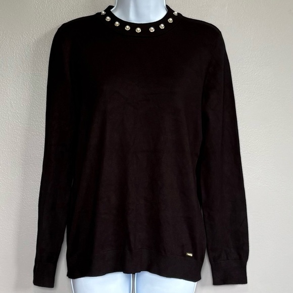 Calvin Klein Long Sleeve Black Sweater With Pearl Neckline Size Small - Picture 1 of 9